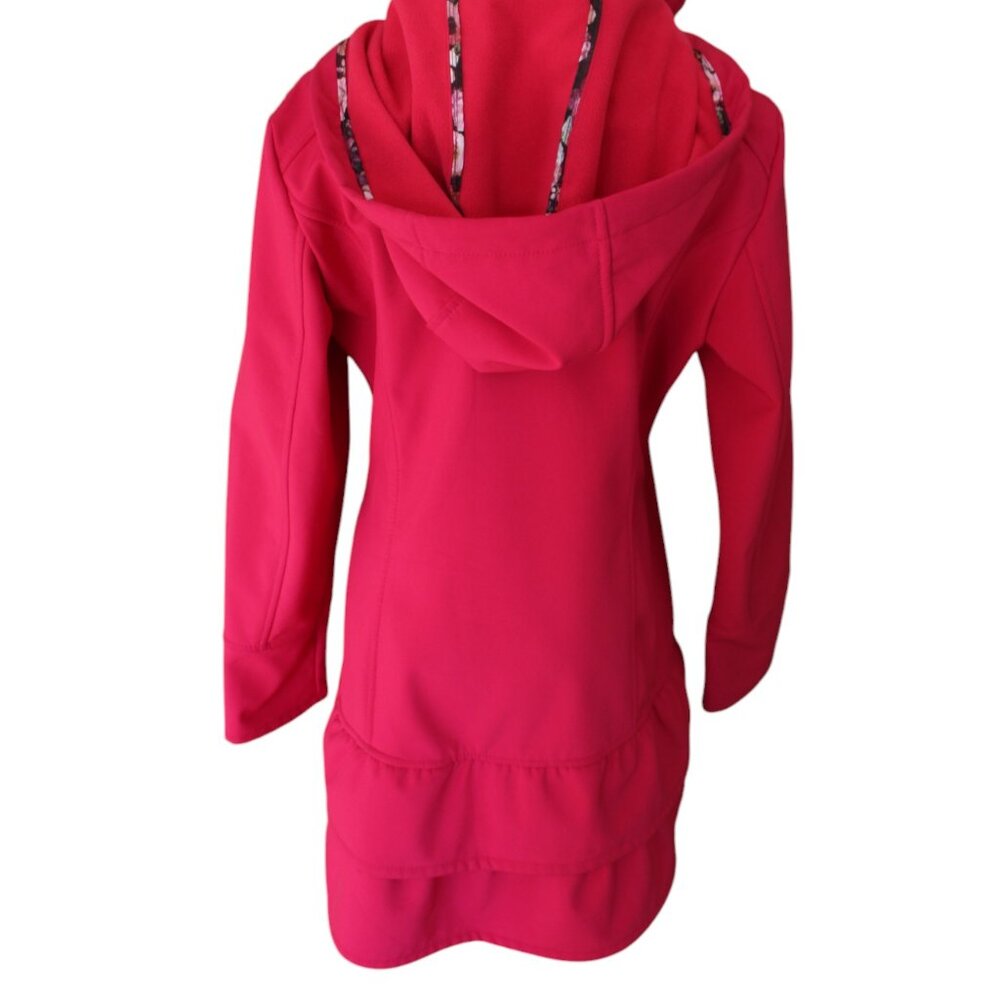 Betsey Johnson Soft Shell Hooded Coat Pink Water Repellent Ruffle, Size M, EUC - Picture 12 of 16